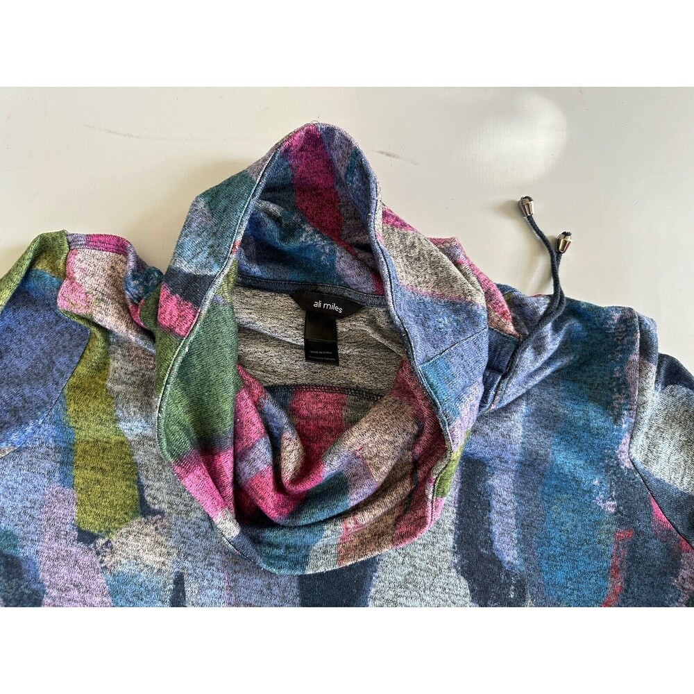 Ali Miles Cowl Funnel Neck Tunic Top Sweater Multicolor Abstract - Size XL - Picture 8 of 11